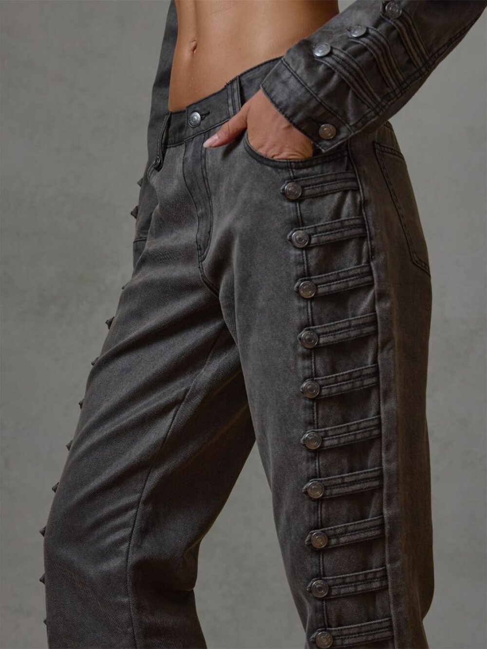 Grey Casual Women's Low Waisted Mom Fit Flare Jeans - Picture 3 of 5